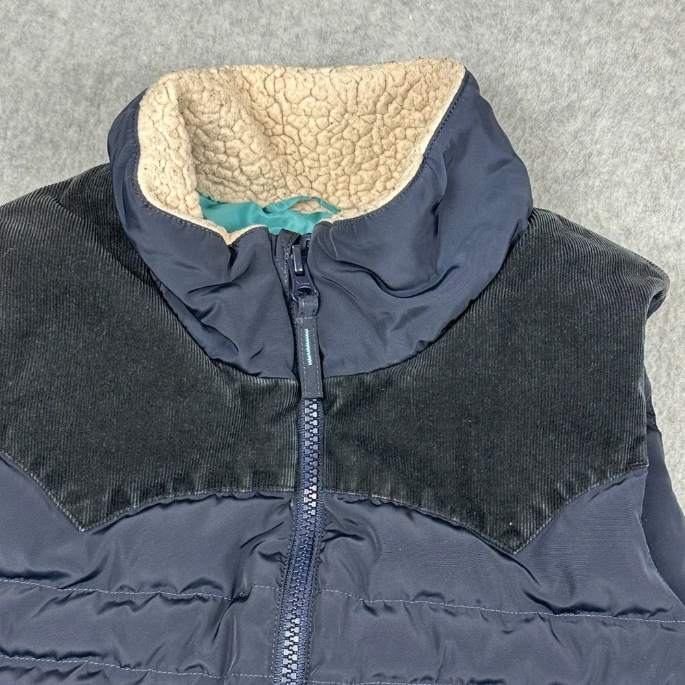 Uniqlo Kids Puffer Vest Navy Blue Corduroy Yoke Sherpa Lining unknown size